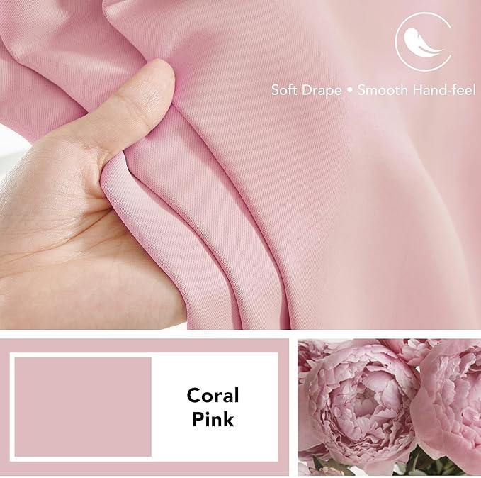 Deconovo Room Darkening Curtains Back Tab and Rod Pocket Curtains Thermal Insulated Blackout Curtains for Bedroom 52Wx72L Inch Coral Pink Set of 2