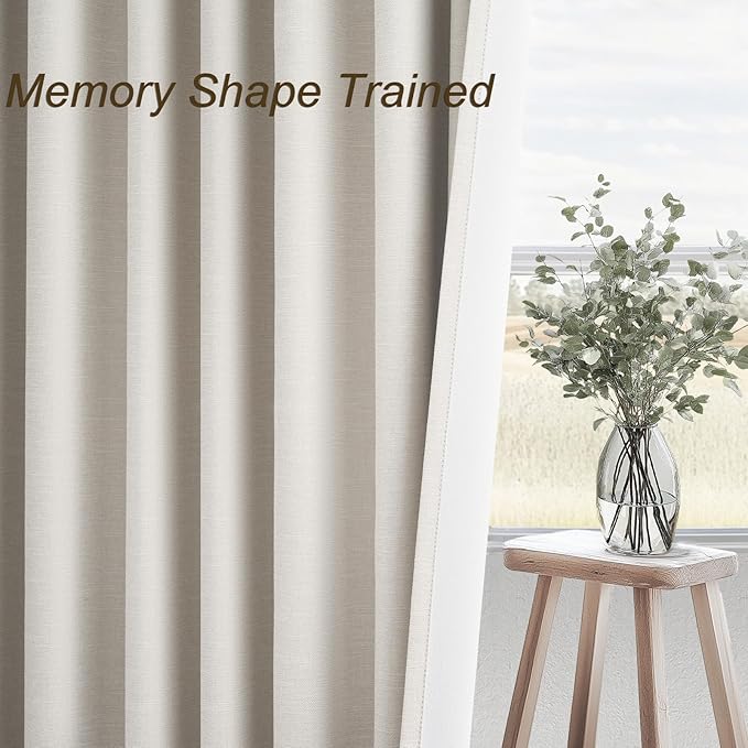 Blackout Curtains 70 Inch Length Wide Linen Black Out Curtain for Living Room Natural Birch Thick Linen Texture Thermal Sound Proof Noise Reducing Heavy Large Window Drapes (70"Wx102"Lx2Panels)