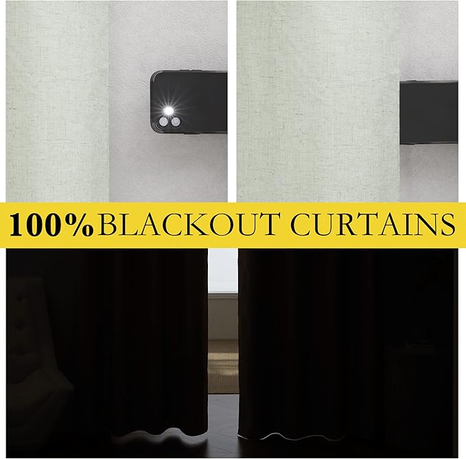 NICETOWN 100% Blackout Sage Green Linen Cold Blocking Curtains 90 inches Length with Thermal Insulated Liners, 2 Panels, 52 inches W, Farmhouse Style Room Warming Small Window Drapes for Dining Room
