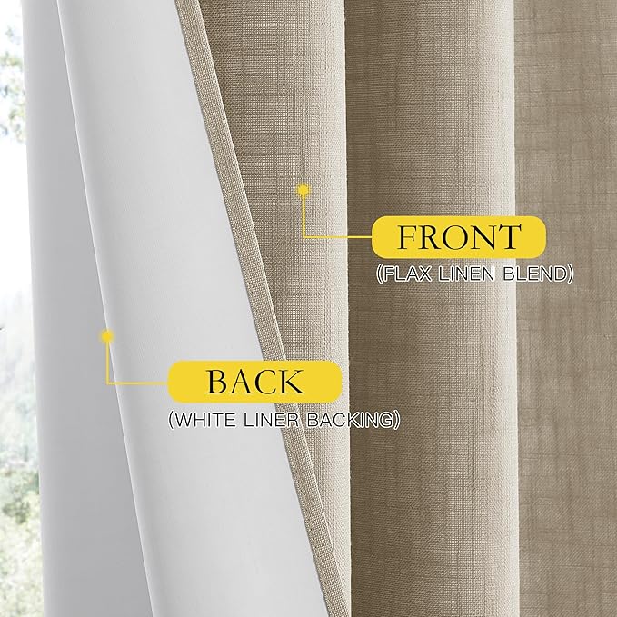 NICETOWN Taupe 100% Blackout Linen Curtains 84 inch Long Burg, Farmhouse Thick Completely Blackout Window Treatment Panels Thermal Insulated Drapes for Living Room (1 Pair, 42" Width Each Panel)