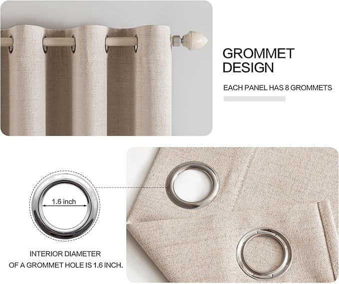 MIULEE 100% Blackout Linen Textured Curtains for Bedroom Solid Thermal Insulated Natural Beige Grommet Room Darkening Curtains & Drapes Luxury Decor for Living Room Nursery 52 x 92 Inch (2 Panels)
