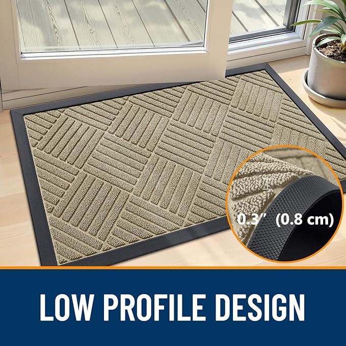 OLANLY Front Door Mat Outside Entrance 71x23, Absorbent, Heavy Duty Sturdy Natural Rubber Doormat Indoor Outdoor, Stain and Fade Resistant, Non-Slip Low Profile Floor Mat for Entryway, Beige Diamond