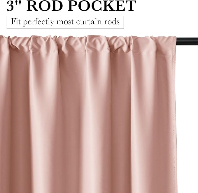 RYB HOME 100% Blackout Basement Curtains 24 inches Long, Heat & UV Blocking Total Room Darkening Noise Reducing Curtains for Bathroom RV Campers, Peach Pink, 2 Panels Set