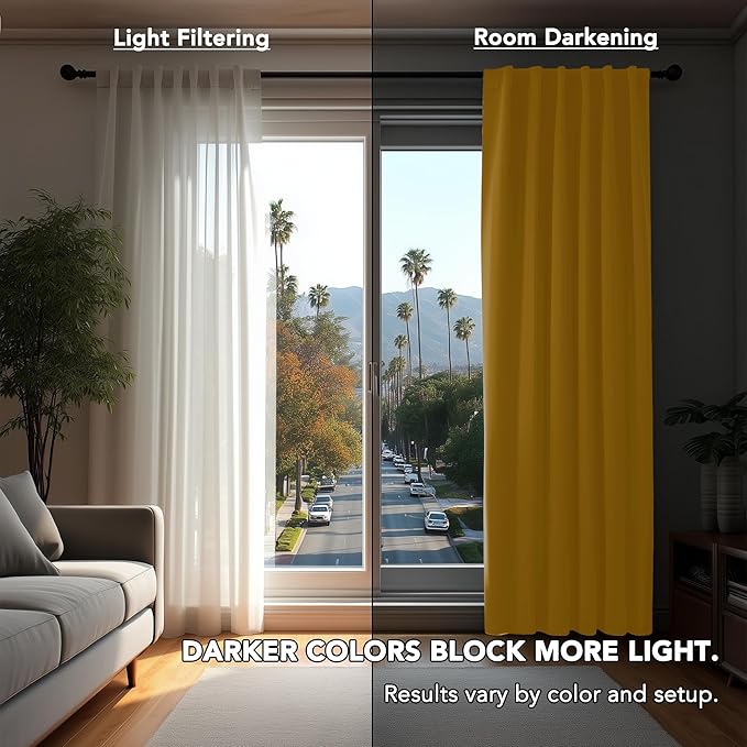 Deconovo Blackout Curtains, Thermal Insulated, W52 x L95 2 Panels, Back Tab, Machine Washable, Room-Darkening Drapes for Bedroom/Living Room Mellow Yellow