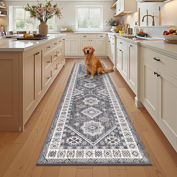 HEBE Washable Kitchen Rugs Runner 2'x 10', Non Slip Hallway Runner Rug, Low Pile Entryway Rug Laundry Room Mat Kitchen Carpet Runners for Hallways, Bathroom, Laundry, Bedside Rug