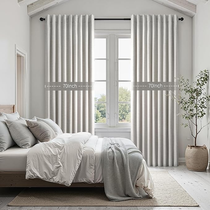 Linen Blackout Curtains & Drapes 92 Inches Long 2 Panels Set for Sliding Glass Doors Modern Pleated Linen Blend Heavy Floor to Ceiling Large Window Drapes 70 Inch Extra Wide(70"Wx92"Lx 2 Grey)