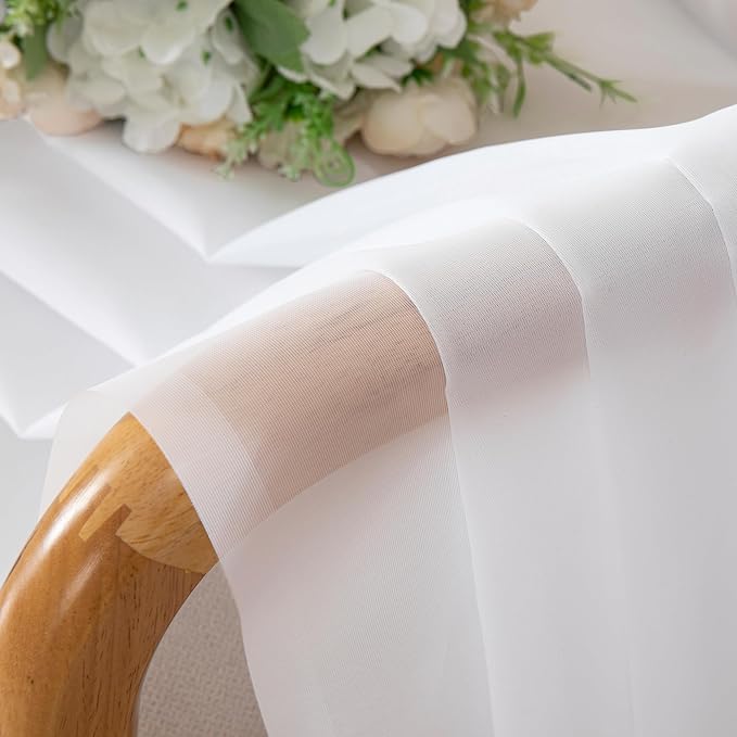 Simplebrand Sheer White Curtains 96 Inches Long, Light Filtering Rod Pocket Solid Color Window Sheer Curtain Panels, Elegant Curtains & Drapes for Living Room, Bedroom 2 Panels (White, 42" W x 96" L)