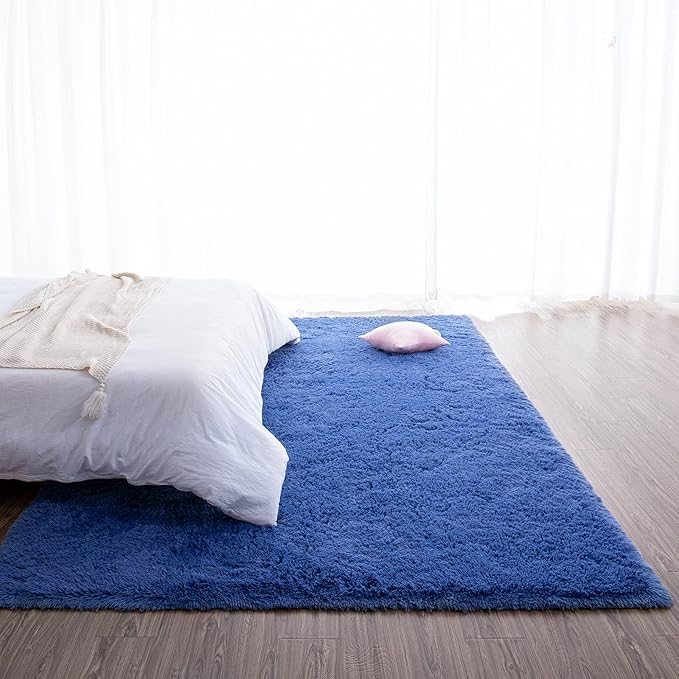 TWINNIS Super Soft Shaggy Rugs Fluffy Carpets, 6x9 Feet, Indoor Modern Plush Area Rugs for Living Room Bedroom Kids Room Nursery Home Decor, Upgrade Anti-Skid Rectangular Fuzzy Rug, Indigo