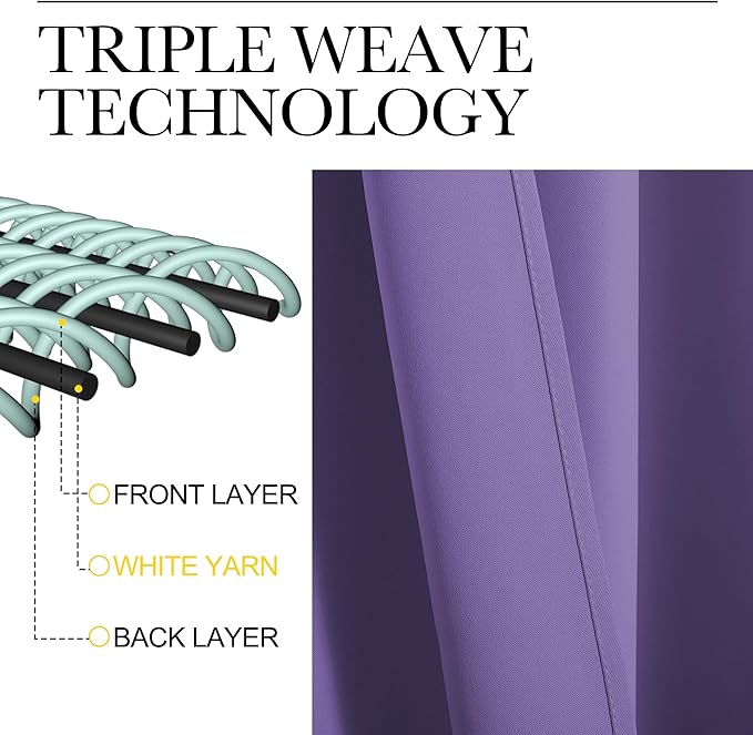 NICETOWN Blackout Curtains for Living Curtains, Lilac Purple, 2 Panels, 52 by 95, Room Darkening Window Curtain Panels, Easy-Care Solid Thermal Insulated Draperies/Drapes for Daughter Room