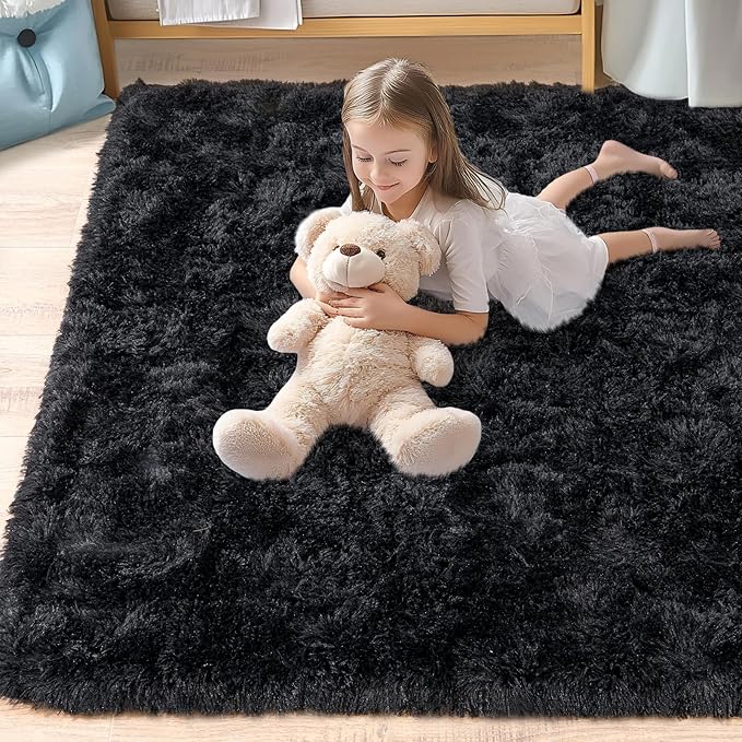 Pionblank Large Area Rug for Living Room 10x14, Fuzzy Modern Shag Rug, Fluffy Plush Non Slip Soft Furry Carpet for Bedroom Kids Room Nursery Teens Dorm Home Decor, Black