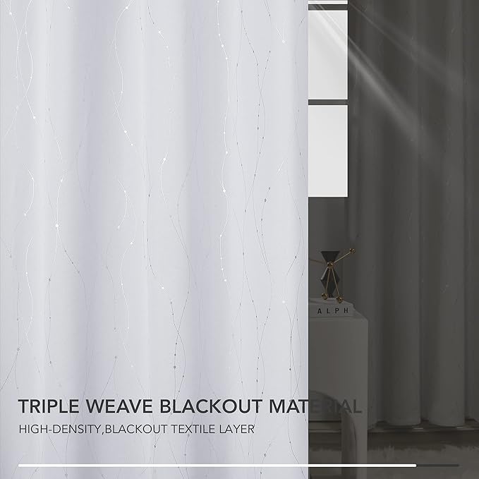 Deconovo Room Darkening Curtains for Living Room, Thermal Insulated Noise‑Reducing Drapes, Wave Dots Foil Print, 52 x 84 Inch Length, 2 Panels, Machine‑Washable Privacy Window Curtain for Bedroom
