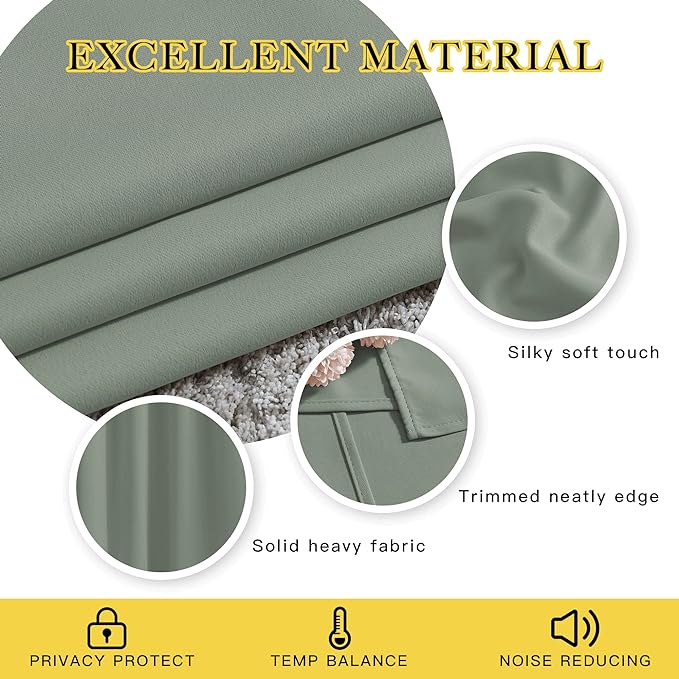 NICETOWN Blackout Sage Green Curtains & Drapes for Living Room - Thermal Insulated Solid Grommet Sound Reducing Room Darkening Window Treatments for Bedroom/French Door (2 Panels, W66 x L84)