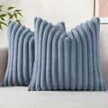 decorUhome Cozy Faux Fur Throw Pillow Covers 18x18 Set of 2 Decorative Soft Plush Striped Modern Farmhouse Boho Couch Pillow Cases with Velvet Back for Sofa Bed Living Room, Grey Blue