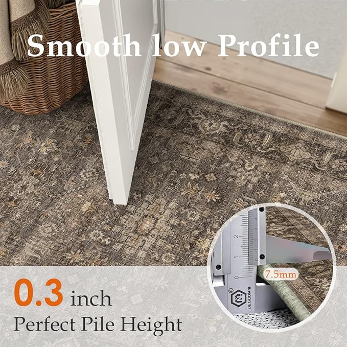 2'6x12 Washable Runner Rug for Hallway Kitchen Vintage Brown Non Slip Low Pile Carpet Traditional Retro Soft Throw Rug for Bathroom Bedroom Entryway Indoor Entrance