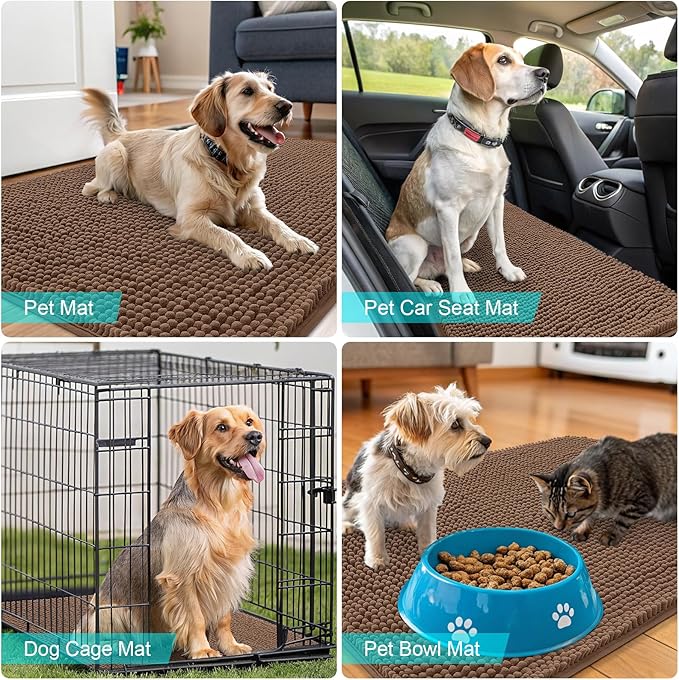 OLANLY Dog Door Mat for Muddy Paws 70x35, Absorbs Moisture and Dirt, Absorbent Non-Slip Washable Doormat, Quick Dry Chenille Mud Mat for Dogs, Entry Indoor Entryway Carpet for Inside Floor, Mocha