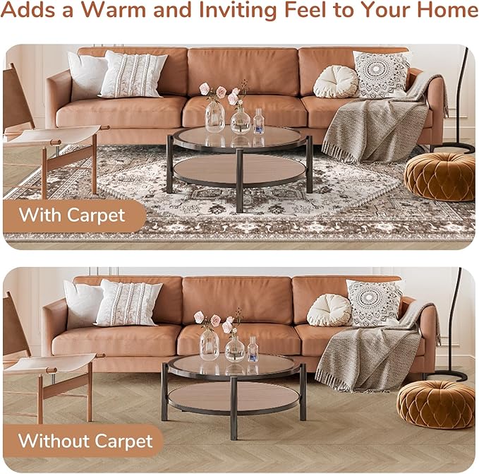 OPPODREAM Soft 6x9 Area Rugs, Washable Rug 6x9 with Non Slip Backing, Faux Cashmere Low-Pile 6 x 9 Carpet, Brown