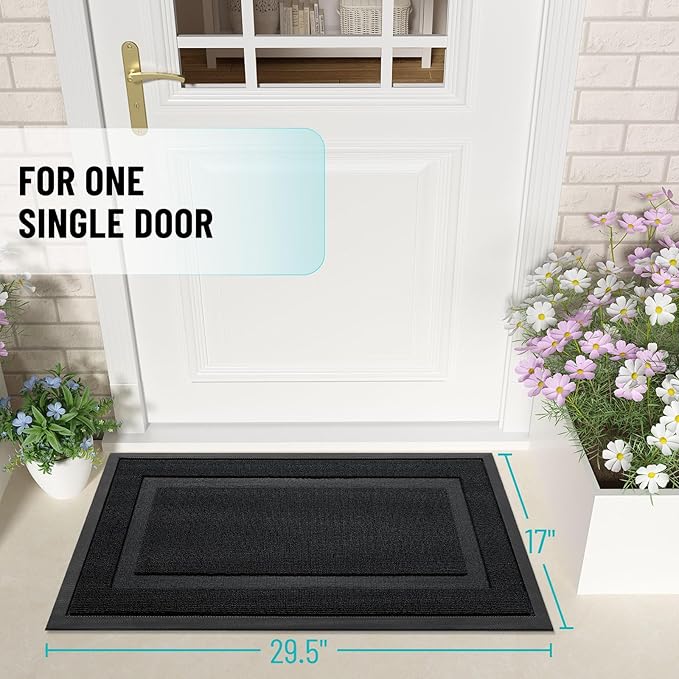 OLANLY Front Door Mat Indoor Outdoor Entrance, Waterproof All-Season, All-Weather Doormat, Sturdy Natural Rubber, Low Profile, Easy Clean Patio Porch Entryway Mat, 59x23, Jet Black