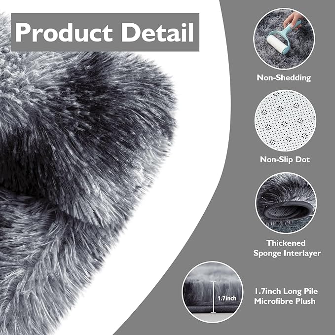 Tie-Dyed Black Fluffy Round Rug,Soft Area Rugs for Girls Room,Shaggy Rugs 5'X5' for Living Room,Non Slip Circle Rug for Kids Bedroom,Shag Plush Nursery Rug,Plush Carpet for Dorm,Cute Furry Room Decor