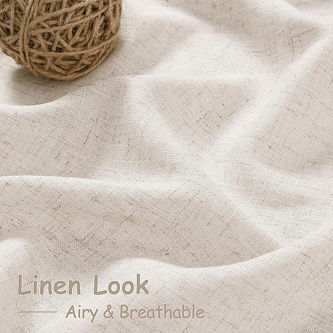 Nanspring Beige Linen Curtain 100 inches Long for Living Room Back Tab Neutral Vintage Country Rustic Farmhouse Curtain Burlap Textured Canvas Cloth Look Linen Drapes for Dinning Room Bedroom