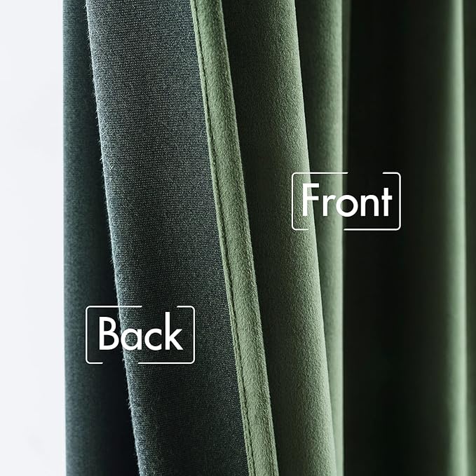 MIULEE Velvet Curtains 92 inches - Luxury Blackout Curtains for Bedroom Living Room Thermal Insulated Super Soft Window Drapes Rod Pocket & Back Tab, Olive Green, W52 x L92 inches, 2 Panels