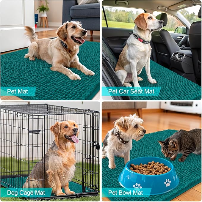 OLANLY Dog Door Mat for Muddy Paws 54x32, Absorbs Moisture and Dirt, Absorbent Non-Slip Washable Doormat, Quick Dry Chenille Mud Mat for Dogs, Entry Indoor Entryway Carpet for Inside Floor, Lake Blue