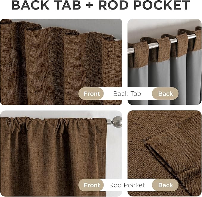 Joydeco Linen Blackout Curtains for Bedroom - 100% Light Blocking 1 Panels, Cappuccino Drapes 100" W x 120" L, Thermal Insulated Room Darkening Curtains for Living Room, Rod Pocket & Back Tabs