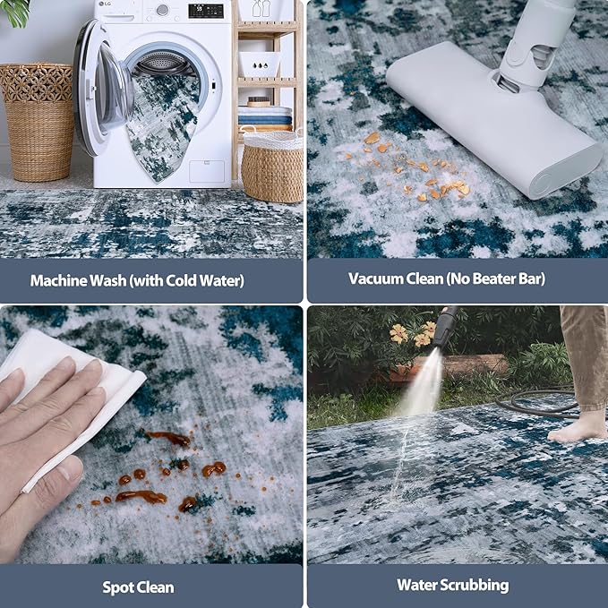 9x12 Area Rugs for Living Room Rug Washable: Abstract Large Rug for Dining Room Bedroom Carpet Non Slip 9 by 12 Indoor Modern Nursery Home Office Navy Grey