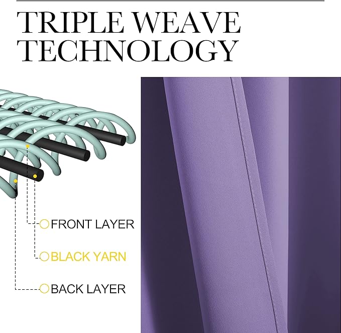 NICETOWN Blackout Curtains & Drapes for Bedroom, Lilac Purple, W34 x L40, Set of 2, Triple Weave Grommet Top Thermal Insulated Light Blocking Panels for Bathroom/Living Room