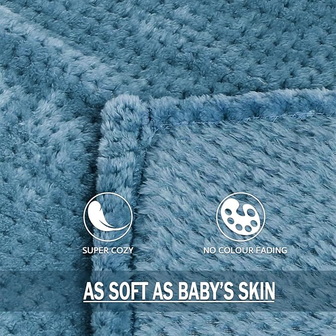 Exclusivo Mezcla Fleece Bed Blanket King Size, Super Soft and Warm Blankets for Couch, Sofa and Bed Waffle Textured, Cozy, Fuzzy and Lightweight (Slate Blue, 90x104 Inches)