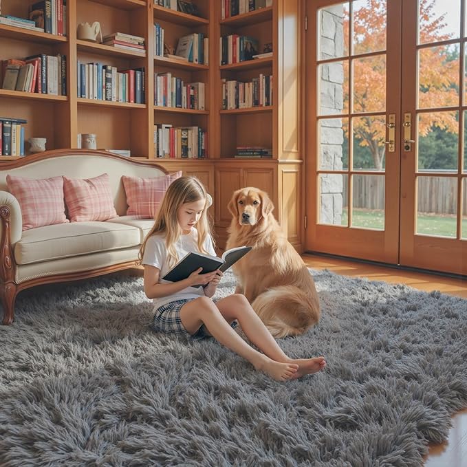 Rugs for Living Room 5x8, Alfombras para Salas Shag Large Plush Soft Area Rug, Shaggy Carpets for Bedroom, Kids Boys Girls Home Decor Aesthetic (Dark Grey, 5 x 8 Feet)