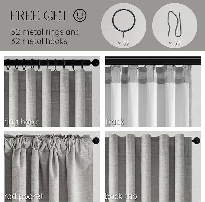 Topfinel Frost Grey Linen Curtains 84 Inches Long 2 Panels Set for Living Room Bedroom 100% Blackout Linen Texture Curtain Pinch Pleat Back Tab Farmhouse Neutral Dark Gray Window Curtain Drapes