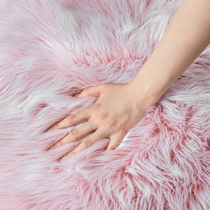 Ashler faux fur rug, Fluffy Shaggy Area Rug Ultra Soft 4 x 6 Feet Rectangle Fur Rug Frosted Bottom Pink Fuzzy Rug Machine Washable Shag Rug, Nursery Decor Throw Rugs for Bedroom, Living Room