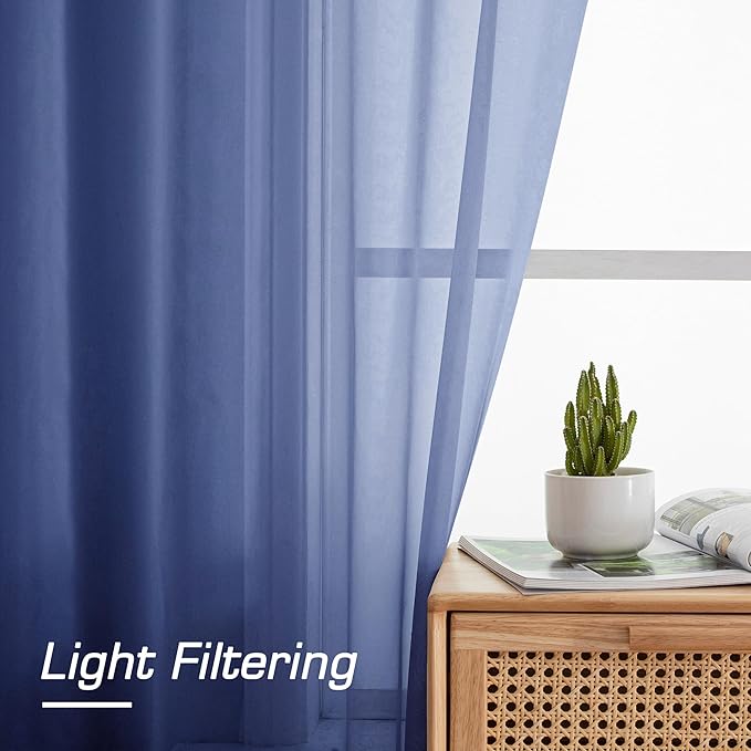 OWENIE Sheer Curtains 84 Inches Long 2 Panels Set for Bedroom Living Room, Light Filtering Voile Blue Sheer Curtains, Airy Rod Pocket Farmhouse Curtains, Royal Blue, Each 42Wx84L inch