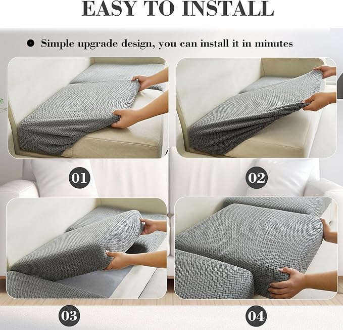 Sofa Covers Couch Covers for Sofa Pet Friendly Couch Cushion Covers Universal Sofa Covers Washable Stretch Slipcovers for Sectional Sofa (Texture Sea Blue, 3 Seats + Chaise Cover)