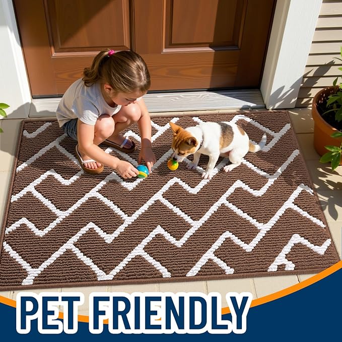 OLANLY Front Door Mat, Non-Slip Rubber Backing, Dirt Resistant and Absorbent, Washable, Easy to Clean Low-Profile Indoor Doormat for Back Door, Entryway, Inside Entrance, 40x32, Coffee