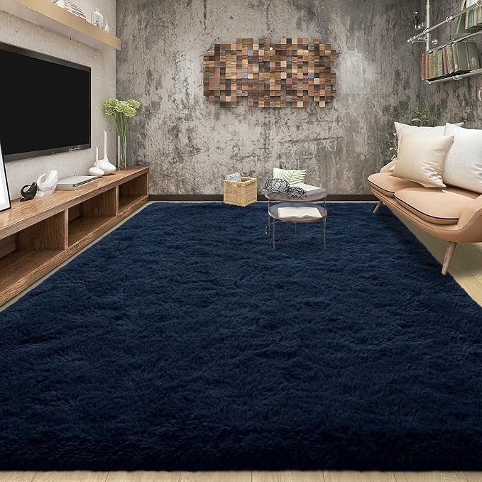 Tepook Soft Fluffy Rugs for Bedroom, 4x6 Area Rug for Living Room, Modern Shaggy Room Rug for Kids Boys Girls, Plush Throw Rugs Indoor Nursery Home Decor Rug with Non-Slip Bottom, Navy Blue