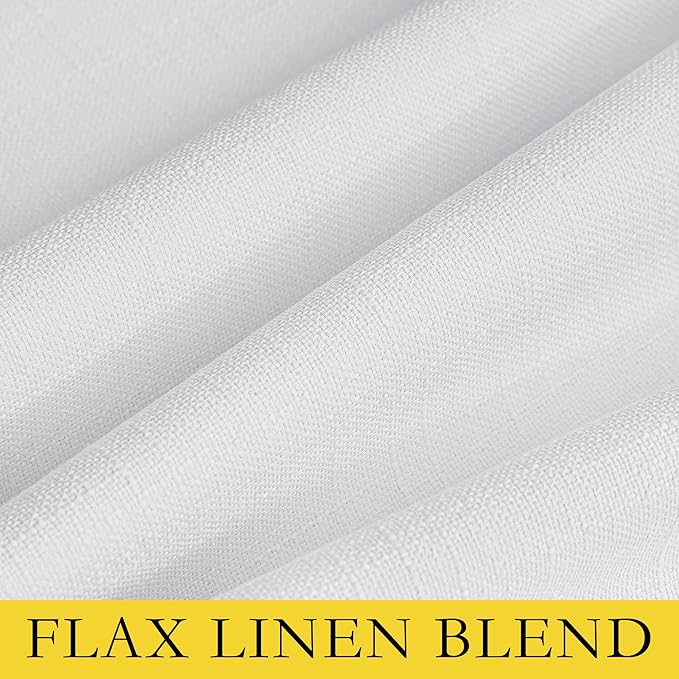 NICETOWN 100% Absolutely Blackout Linen Curtains with Thermal Insulated White Liner, White, 52 inches Wide, 108 inches Length Energy Saving Curtains for Living Room 2 Panels Set, Vertical Blinds