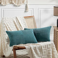 Fancy Homi 2 Packs Teal Lumbar Decorative Throw Pillow Covers 16x28 Inch for Living Room Couch Bed Sofa, Rustic Farmhouse Boho Home Decor, Soft Striped Corduroy Rectangle Accent Cushion Case 40x70 cm