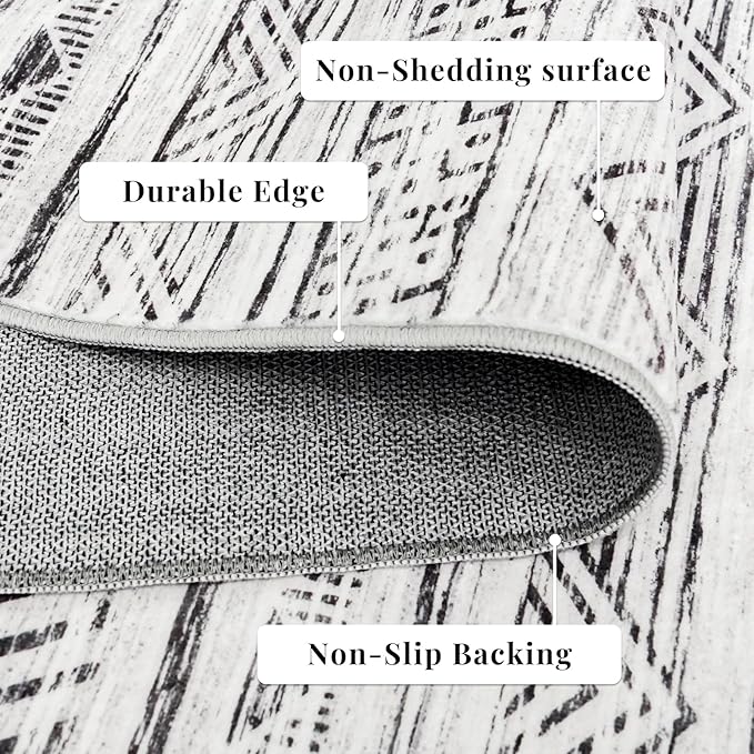 Washable Moroccan Hallway Runner Rugs - 2'6''x16' Non Slip Kitchen Rug Soft Floor Carpet Rubber Backing Vintage Long Mat with Low Pile Rugs for Living Room Entryway Farmhouse 2'6''x16' Gray