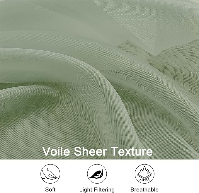 OWENIE Sage Green Sheer Curtains 72 Inches Long 2 Panels Set, Transparent Voile Sheer Curtain for Living Room Bedroom Window Sliding Glass Door Treatment, 59 x 72 Inch, Sage Green