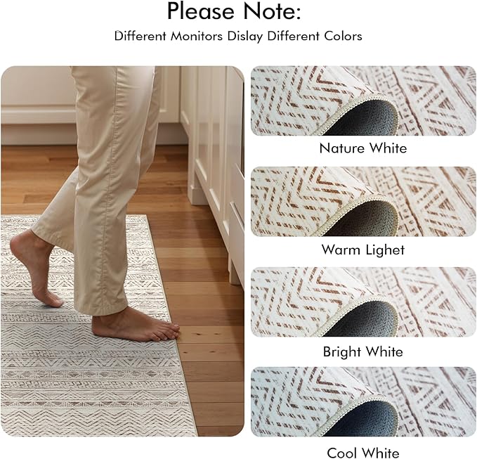 3x18 Washable Kitchen Runner Rug: Modern Moroccan Runners for Hallway Soft Non Slip Rugs with Rubber Backing Low Pile Thin Waterproof Floor Carpet for Entryway Bedroom Bathroom Indoor 3x18 Beige