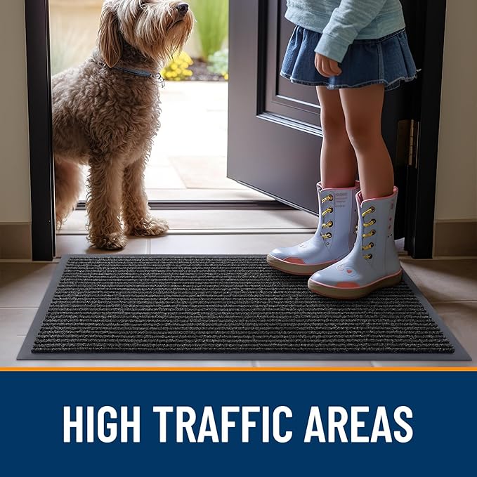 OLANLY Front Door Mat Indoor Outdoor Entrance, Waterproof Heavy Duty Doormat, Fade Resistant, Low Profile, Easy Clean Patio Porch Welcome Floor Mats for Entry, 59x40, Off-Black
