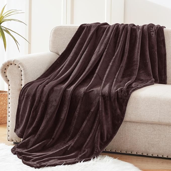 Exclusivo Mezcla Fleece Coffee Throw Blanket for Couch, Sofa, Super Soft and Warm Blankets, All Season, Cozy, Plush, Lightweight, 50x60 Inches