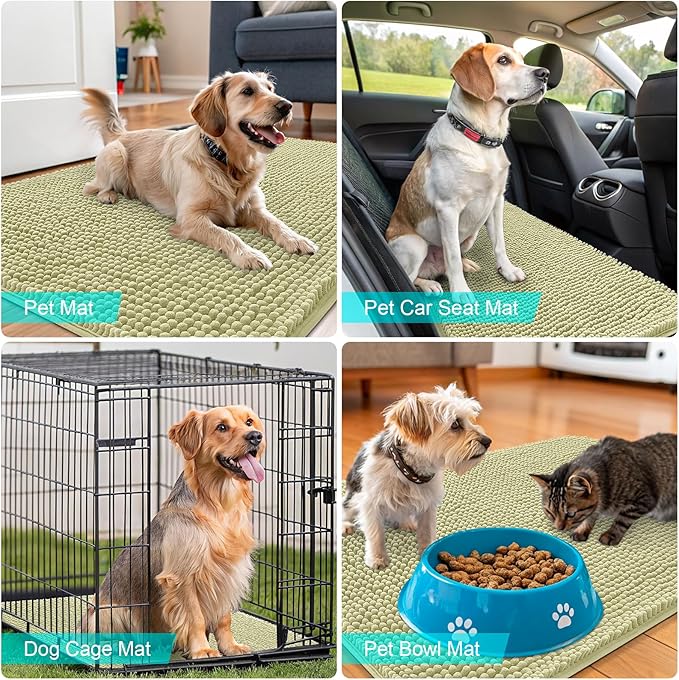 OLANLY Dog Door Mat for Muddy Paws 47x24, Absorbs Moisture and Dirt, Absorbent Non-Slip Washable Doormat, Quick Dry Chenille Mud Mat for Dogs, Entry Indoor Entryway Carpet for Inside Floor, Vanilla