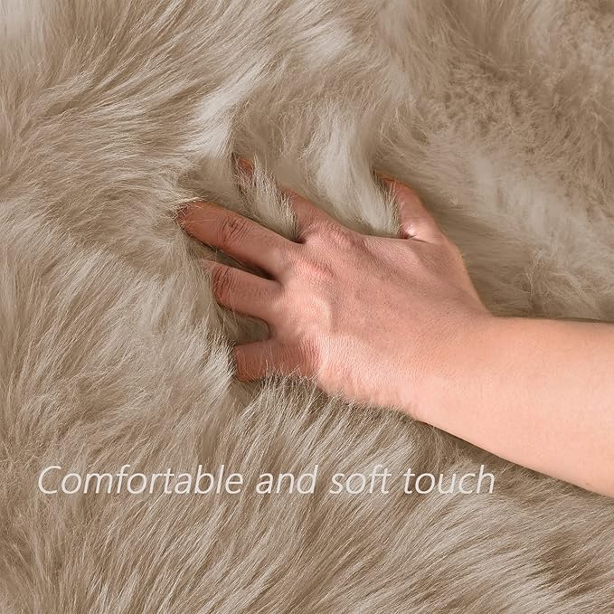 Latepis Camel Living Room Rugs Faux Sheepskin Fur 6x9 Area Rugs for Bedroom Fluffy Washable Large Rug for Floor Rug Home Decor Beige Rectangle