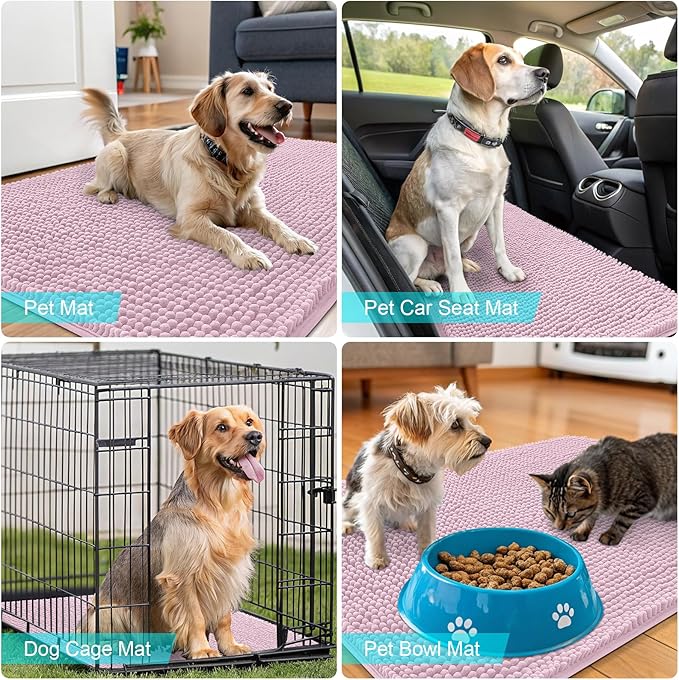 OLANLY Dog Door Mat for Muddy Paws 59x20, Absorbs Moisture and Dirt, Absorbent Non-Slip Washable Doormat, Quick Dry Chenille Mud Mat for Dogs, Entry Indoor Entryway Carpet for Inside Floor, Dusty Rose
