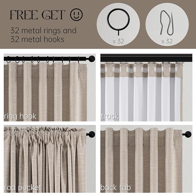 Topfinel Extra Long Custom 102 Inch Curtains, 100% Blackout Curtains Drapery for Bedroom, Winter Acoustic Noise Cancelling Pleated Heading Tape Hook Back Tab Burap Taupe Boho Drapes 2 Panel Set