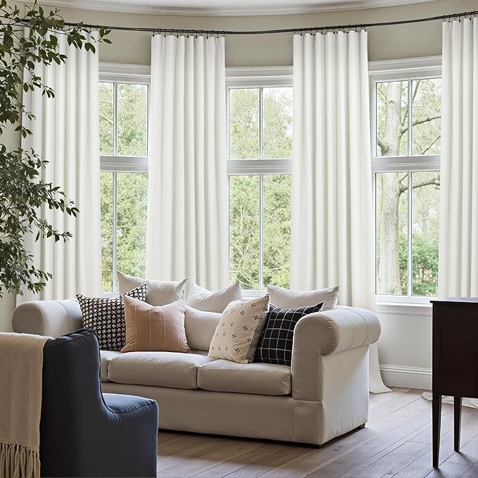 Black Out Curtains 72 Inch Long 2 Panel Burg Lightweight Faux Linen Cute Blackout Bay Window Curtain Modern Neutral Drapes for Bedroom Cabin Room Darkening Curtains 6FT Length Back Tab Ivory Off White