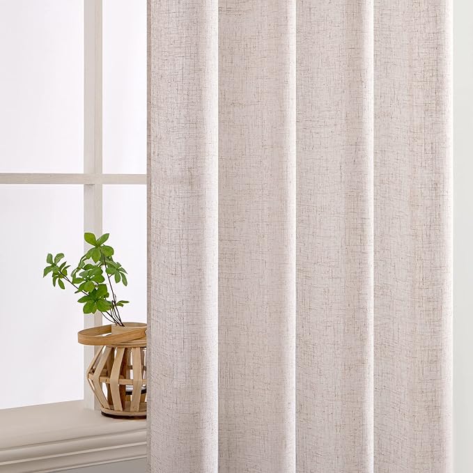 MIULEE Natural White Linen Curtains 63 Inch Length 2 Panels for Bedroom Living Room, Back Tab Soft Thick Linen Textured Window Drapes Semi Sheer Light Filtering Privacy Cream Curtains 42 Inch Wide