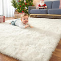 OLANLY 7x8 Machine Washable Large Area Rugs for Living Room, Bedroom, Soft Fluffy Shaggy Bedside Rug, Indoor Floor Carpet for Kids Girls and Boys, Dorms, Nursery, Home Decor Aesthetic, Ivory